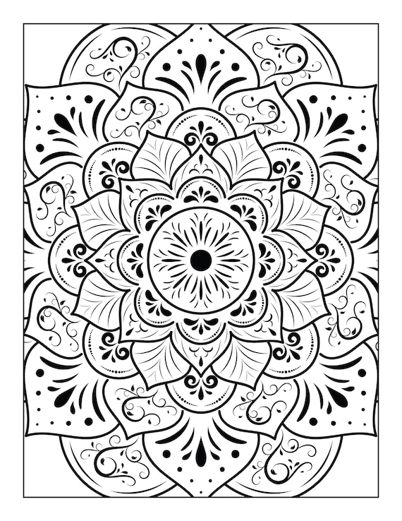 5 Printable Mandala Adult Coloring Pages Floral Mandala Easy Coloring Book  Mandalas 