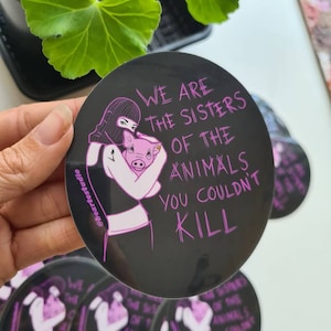 Sticker vegan girl feminist activist rescuing pig animal liberation English veganism feminism activism