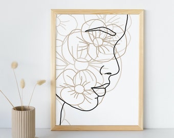 Tan Minimalist Female Line Art Print: Inspirational Portrait (Digital Download)