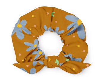 Blue Daisy | Recycled Scrunchie | Eco-Friendly | Blue | Yellow | Brown | Green | Pink