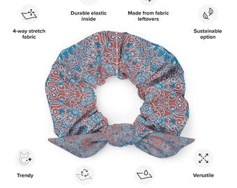 Teal and Terracotta Tiles | Recycled Scrunchie