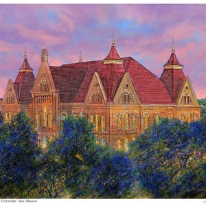 TEXAS STATE U Icon Old Main Water Color and Pen & Ink Graphic Print by James Beath