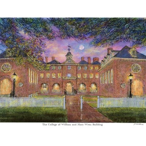 Edificio Wren de la Universidad William and Mary Impresión en pluma y tinta con acuarela del artista James Beath