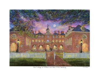 William and Mary University Wren Building Pen & Ink with Water Color Print by Artist James Beath