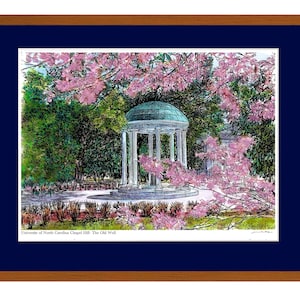 UNC Chapel Hill Grafische afdruk van de OLD Well-fontein op de campuswaterverf van de Universiteit van North Carolina door kunstenaar James Beath