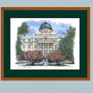 Texas A& M University Academic Iconic Building in the center of the campus by the Artist James Beath Illustrated Painting ink wall decor art
