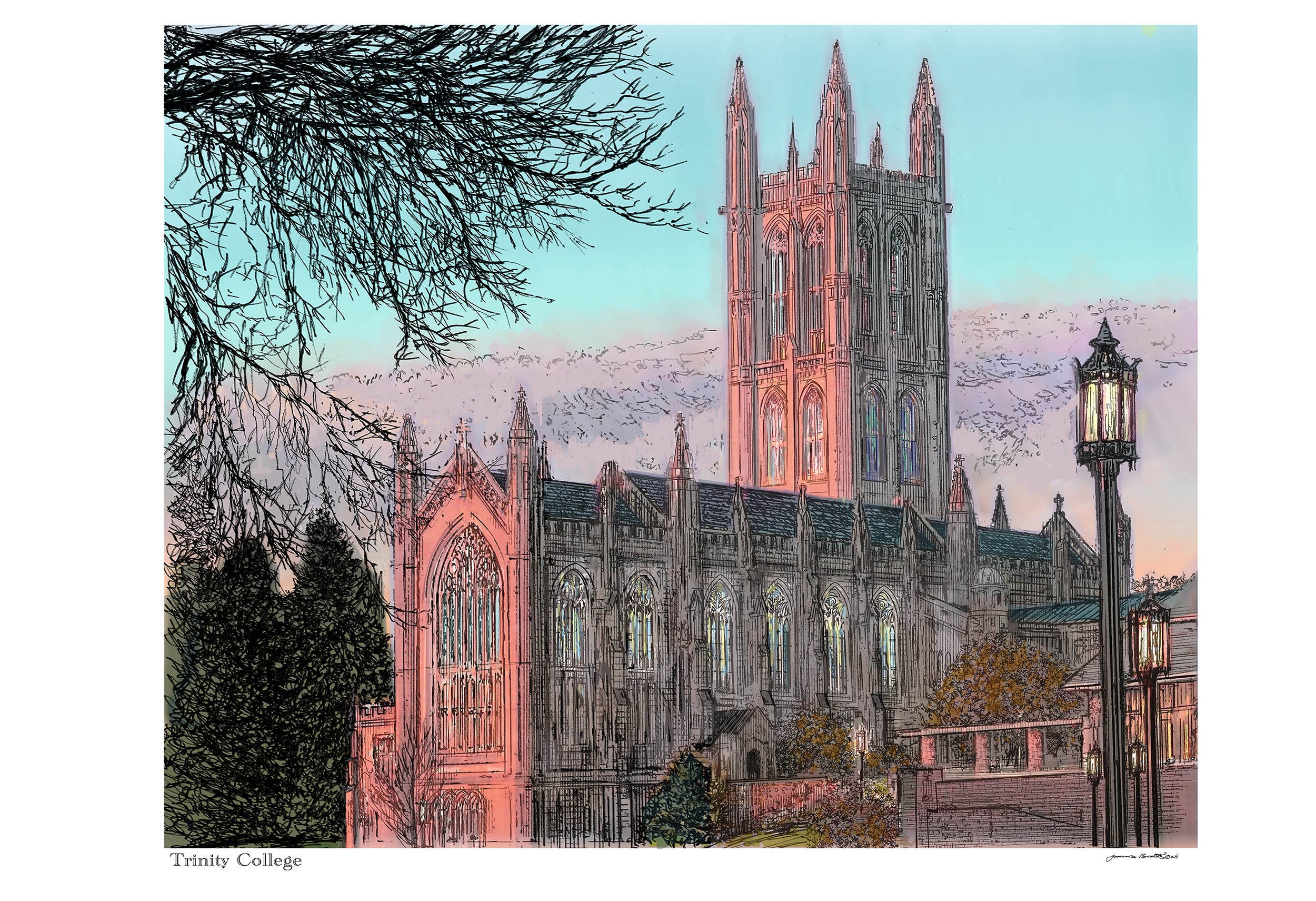 Trinity College Connecticut water color and ink by the Artist James Beath Graphic Print