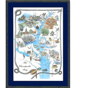 Chesapeake Bay gráfico giclée arte impresión decoración de pared pluma y tinta con acuarela sobre papel de arte con lugares icónicos ilustrados por James Beath