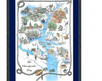 Chesapeake Bay Map Art Print, Pen & Ink Watercolor Illustration