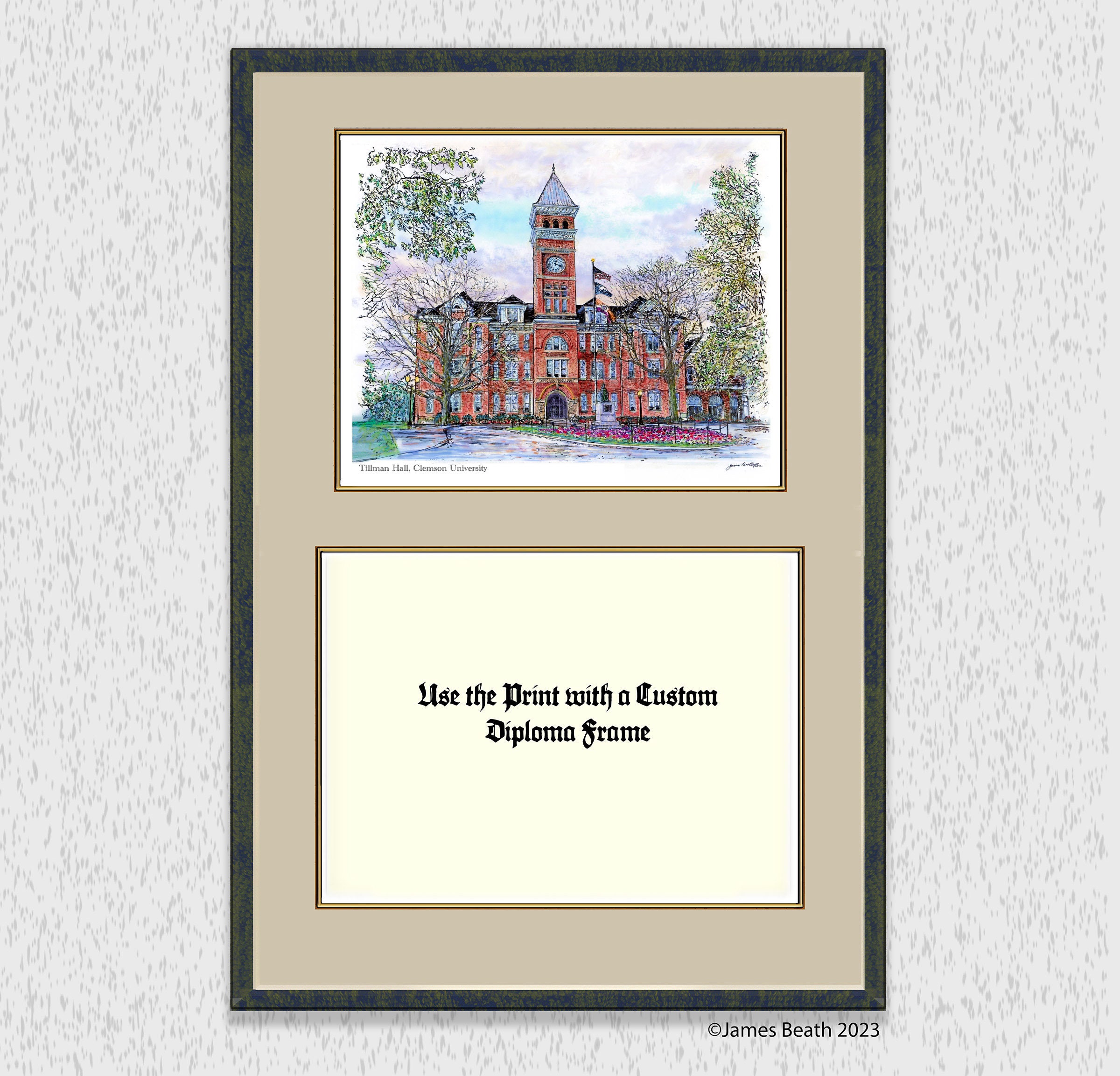 Clemson Universitytillman Hall Rendered in Ink With Water Color