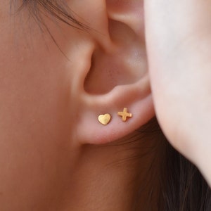 18k Gold Tiny Small Stud Earrings Minimalist Fashion Geometric X Shape Heart Butterfly Women Simple Earrings WATERPROOF Jewelry Gift Her