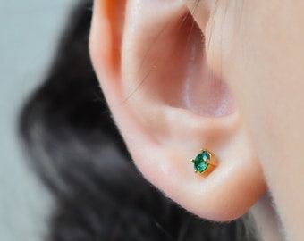 Birthstone Earrings, Birthstone Stud Earrings, Small Dainty Mini Stud Emerald Green Earrings Birthday Gift Jewelry Her Birthstone WATERPROOF