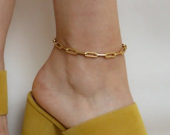 18K Gold Link Chain Anklet Chain Bracelet Gold Chain Necklace Waterproof Jewelry Anti Tarnish Anklet Personalized Thick Anklet Handmade Gift