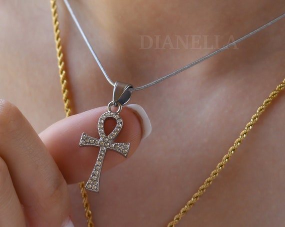 SILVER Cross Necklace, Mens Cross Necklace, Gold Charm Pendant Necklace, WATERPROOF Religious Cross Women Men Kids Chain Necklace