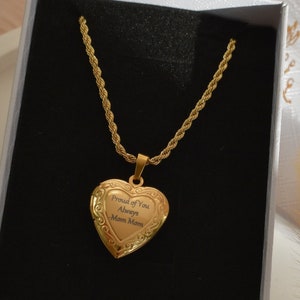 Gold Heart Locket Necklace, Vintage Locket, Photo Necklace, Engraved Custom Necklace, Personalized Jewelry, Gift Mom Dad Her Christmas Gifts