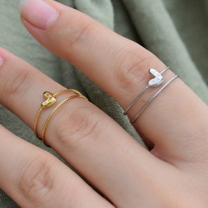 Gold Filled · Silver Girl Minimalist Adjustable Ring • Heart Love Double Band Ring • Best Birthday Gift Silver Solid Ring • Her Heart Love