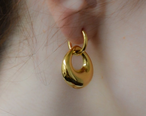 Gold Hoop Earrings Necklace SET Hoop Charm Earrings Gold Jewelry, Drop Zero Dangle Pendant WATERPROOF Jewelry Bridesmaid Wedding Gift Women