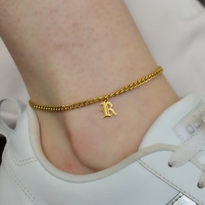 Gold Filled Old English Letter Initial Best Daily Anklet, A E J K L N R S T Custom Anklet, Handmade Best Beach Body Jewelry WATERPROOF Gift