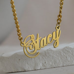 Custom Name Necklace · Personalized Name Necklace, Stacy Handmade Necklace Gold Gift Jewelry For Her Love Old English Cursive Font Script