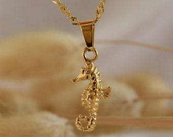 Gold Filled Seahorse Necklace, Seahorse Earrings, Horse Animal Necklaces, Dangle Drop Charm Minimalist Handmade Her WATERPROOF Beach Jewelry