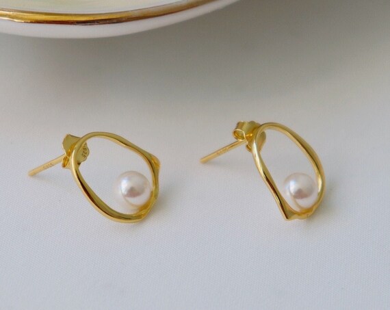 GOLD FILLED Earrings · Vermeil Mother of Pearl Freshwater Drop Huggie Earrings Her Jewelry · White Pearl WATERPROOF Earrings · Handmade Gift