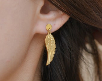 Angel Wings Earrings, Gold Angel Bird Unicorn Wing, Silver Angel Wings Earrings, Stud Piercing Earrings, Gold Dangle Best Women Gift for Her