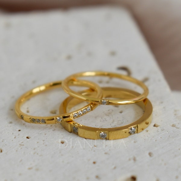 Gold Wedding Ring, Gold Band Rings, Simple Minimalist Stacked Rings, Signet Rings Bridesmaid Gift, for Her WATERPROOF Christmas Gifts