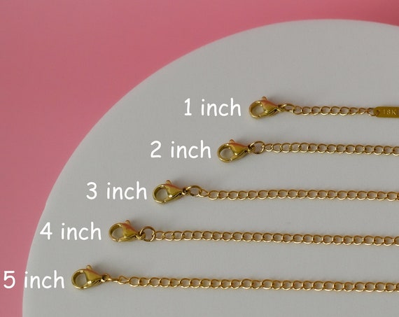 Necklace Extender chain, Gold Over Stainless Steel Chain Extender, WATERPROOF, 2 inch extender, Jumper Rings, Lobster Clasps, Tag, Buckles
