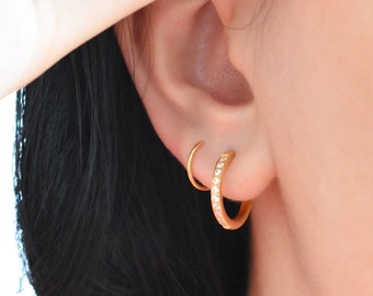 Double Hoop Piercing Earrings · Twisted Double Hoop Earrings, Zircon Stone Twist Small Snake Women Huggie Twisted Gold, WATERPROOF Jewelry