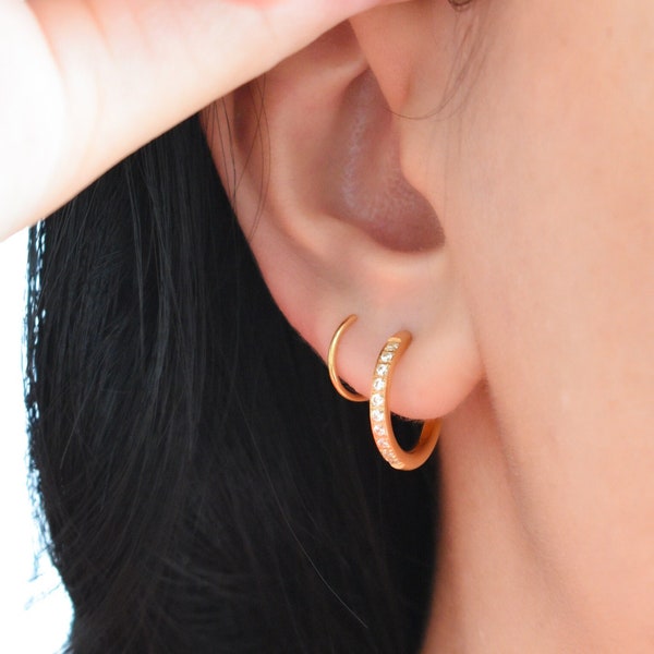 Double Hoop Piercing Earrings · Twisted Double Hoop Earrings, Zircon Stone Twist Small Snake Women Huggie Twisted Gold, WATERPROOF Jewelry