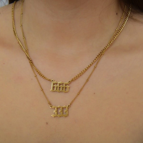 Gold Angel Number Necklace, Lucky Numbers Necklace Gold Charm Pendant Personalized Gift Jewelry 111 222 333 444 555 666 777 888 999 For Her