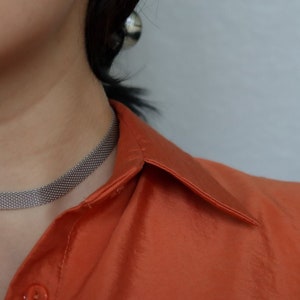 SILVER Vintage Choker Herringbone Necklace, Mesh Choker Necklace Women, Stainless Steel WATERPROOF Jewelry Vintage Jewelry Necklace for Her