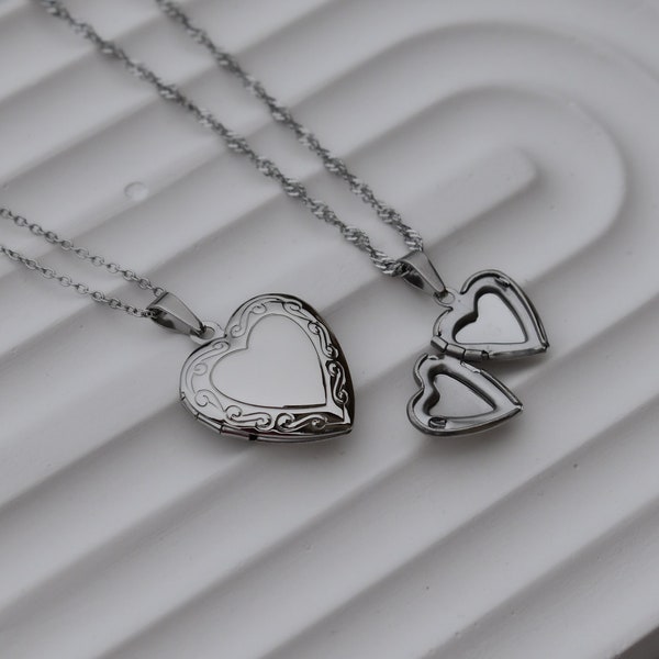 Sterling Silver Photo Locket Necklace, Silver Heart Locket Necklace, Custom Engraved Necklace, Minimalist Gift Handmade, WATERPROOF Jewelry
