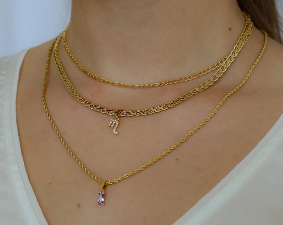 18K Gold Filled Vintage Choker Necklace Women Choker Necklace 3 PIECE-SET WATERPROOF Gold Gift Jewelry Anti Tarnish Gemstone Zircon Necklace