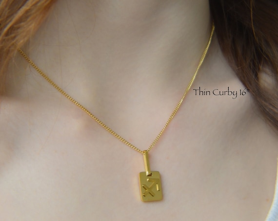 Gold Filled Zodiac Birth Sign Necklace Polished WATERPROOF Pendant Square Her Charm Elevated Engraved Personalized Birthday Gift Her Jewelry