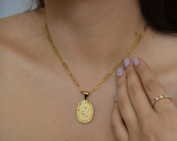 Gold Tarot Zodiac Constellation Zodiac Necklace WATERPROOF Gold Charm Pendant Square Rectangle Charm Anti Tarnish Jewelry