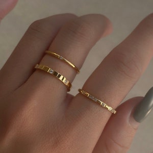 18k Gold Filled Stainless Zircon Wedding Designer Ring Simple Minimalist Stacked Rings For Women Mom Signet Ring Gift for Her WATERPROOF