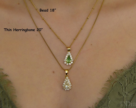 GOLD Crystal Stone Drop Pendant Raindrop Necklace Hoop Earrings Zircon Charm Pendant Waterproof Non Tarnish Unique Elegant Her Women Jewelry
