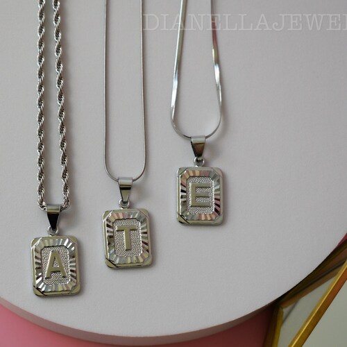 Silver Initial Letter Pendant Necklace Etsy