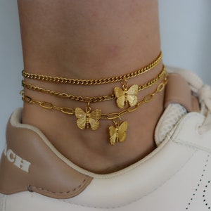 18k Gold Filled Butterfly Charm Anklet · Body Jewelry Thick Thin Chain Gold Ankles Beach Chain Gold Butterfly WATERPROOF Handmade Jewelry