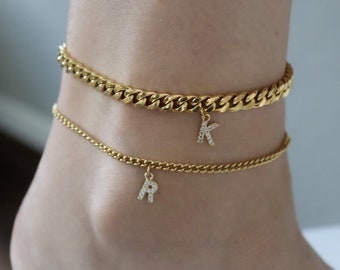 Gold FILLED Letter Initial Pearl Daily Anklet, Personalized Anklets, Dainty Anklet, Gold Stainless Steel Jewelry WATERPROOF Gift for Women