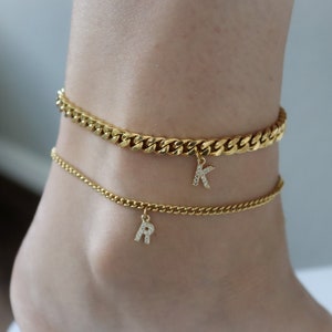 Gold FILLED Letter Initial Pearl Daily Anklet, Personalized Anklets, Dainty Anklet, Gold Stainless Steel Jewelry WATERPROOF Gift for Women