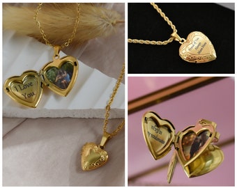 Gold Heart Locket Necklace Big Small Vintage Locket Choker Waterproof Chain Tarnish Free Pendant Best Friend Personalized Gift Mom Her Woman