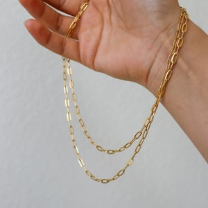 Gold Link Rectangle Chain Necklace, Gold Layering Chain Necklace, Gold Link Choker, Bracelet, Anklet  WATERPROOF Necklace Mothers Day Gift