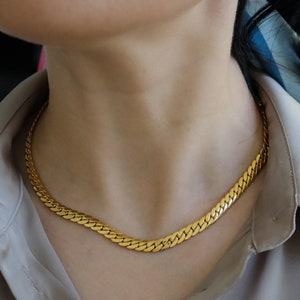 18K Gold Bamboo Chain Vintage Style Snake Chain WATERPROOF Necklaces Stainless Steel Choker Chain Jewelry Gold Gift for Her Handmade Jewelry