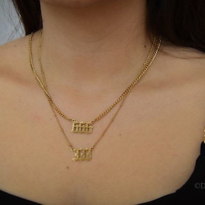 Gold Angel Number Necklace, Lucky Numbers Necklace Gold Charm Pendant Personalized Gift Jewelry 111 222 333 444 555 666 777 888 999 For Her