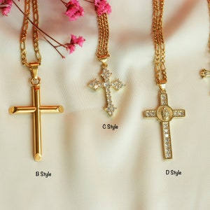 14k Gold Cross Necklace Gold Dainty Religious Cross Women Men Kids Boys Necklace Chain Necklace Gold Charm Pendant Pray Faith Pendant Gift