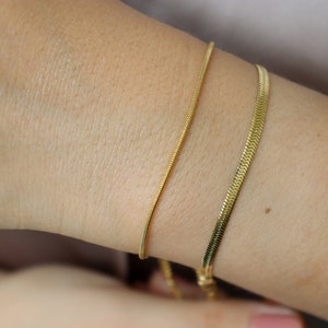 18K Gold Snake Chain Bracelet · Herringbone Chain Bracelet Anklet SET Stainless Steel WATERPROOF Jewelry Daily Minimalist Gold Bracelet Gift