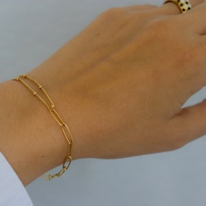 18K Gold Bracelet Link Bead Bracelet, Waterproof Jewelry Bracelet Gold Gift Jewelry Beaded Chain Stainless Steel WATERPROOF Bracelet Anklet