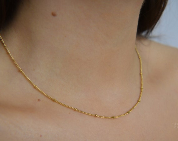 Gold Filled Bead Dainty Chain Choker Necklaces Beaded Choker Gold Choker Chain, Gold Beaded Choker, Satellite Chain Choker Necklace Bracelet